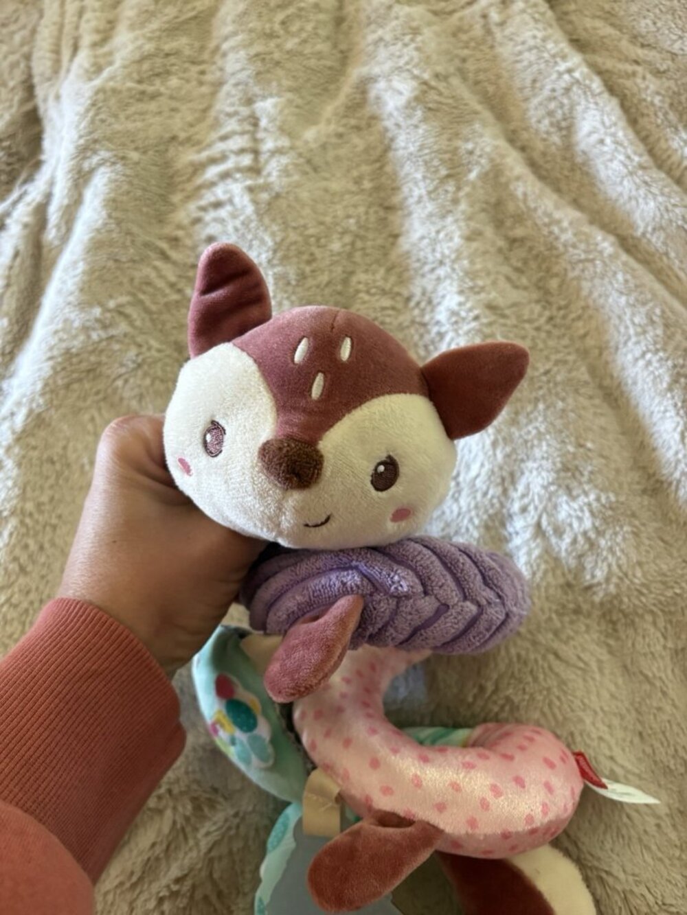 Infantino Go Gaga Spiral Plush Baby Toy Deer Fawn Teether Rattle Interactive